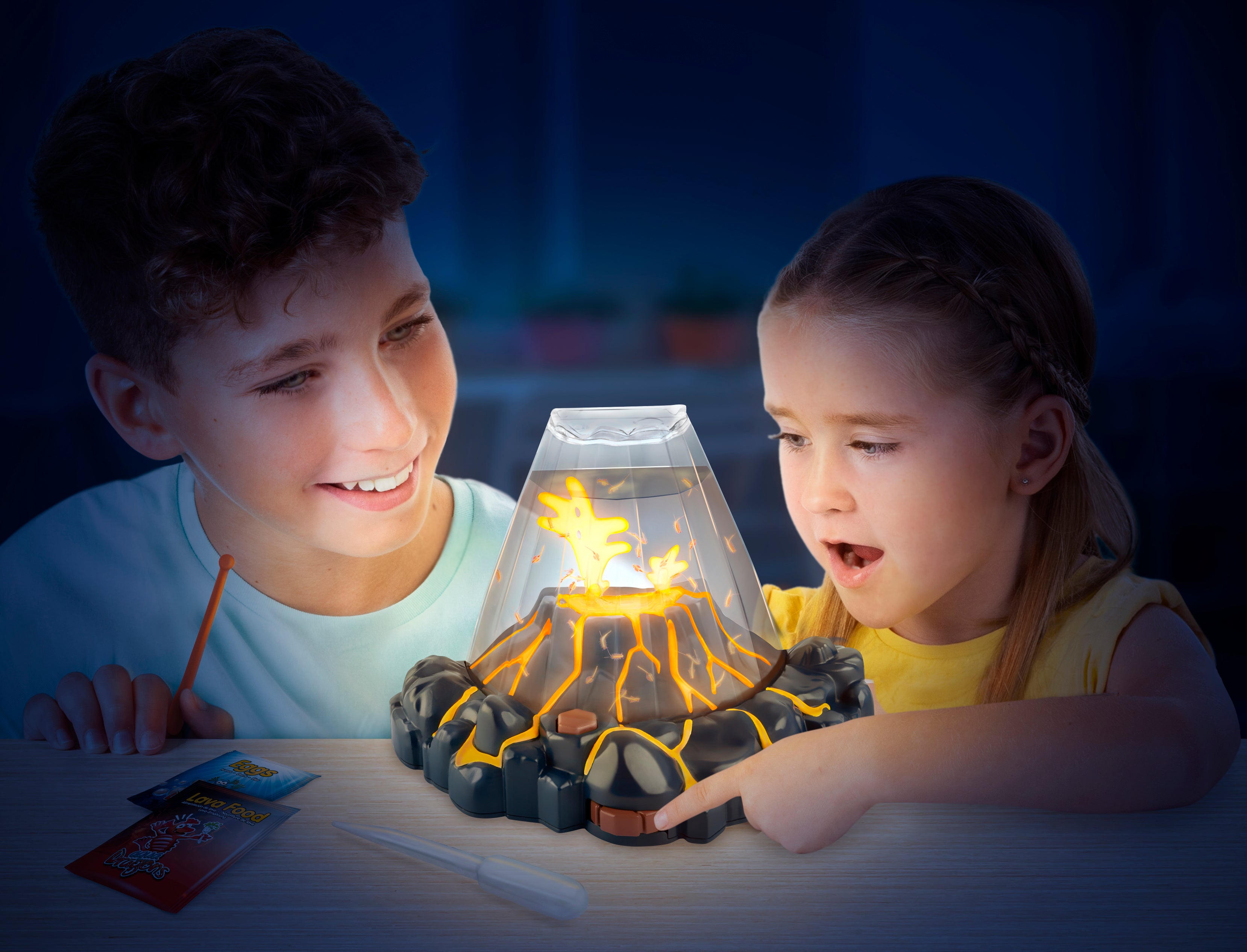 Red Volcano Set RED Aqua Dragons - Volcano Tank with Flickering Lava LED Light up Base